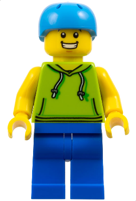 LEGO® Minifigure - City - Skateboarder - Male, Lime Hoodie, Blue Legs, Dark Azure Helmet - cty1138