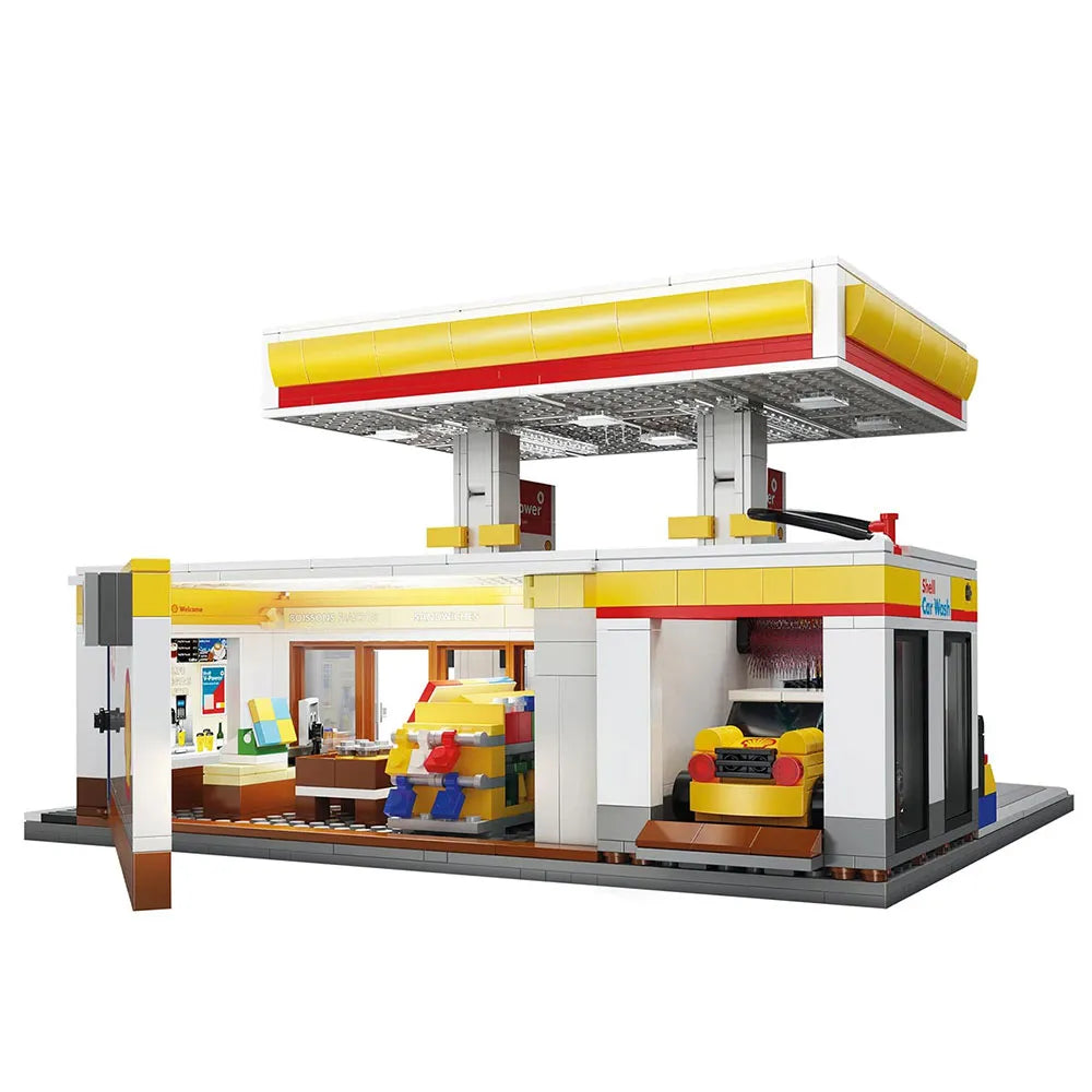 CADA 1309-Piece Shell Gas Station with LED Lighting — Compatible Building Set