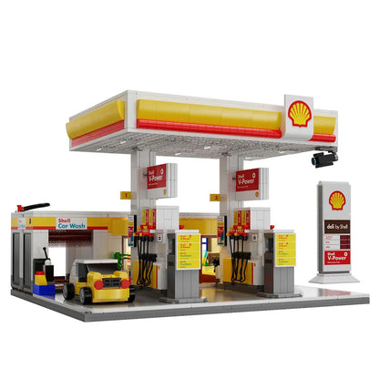 CADA 1309-Piece Shell Gas Station with LED Lighting — Compatible Building Set