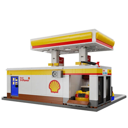 CADA 1309-Piece Shell Gas Station with LED Lighting — Compatible Building Set