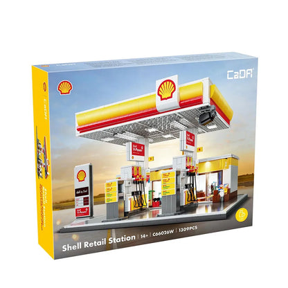 CADA 1309-Piece Shell Gas Station with LED Lighting — Compatible Building Set
