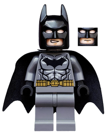 LEGO® Minifigure - Super Heroes : Batman II - Batman - Dark Bluish Gray Suit, Gold Belt, Black Hands, Starched Cape - dim002