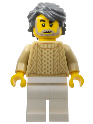 LEGO® Minifigure - Holidays & Events - Snowmobile Driver - Male, Tan Knit Sweater, White Legs, Dark Bluish Gray Hair - hol166