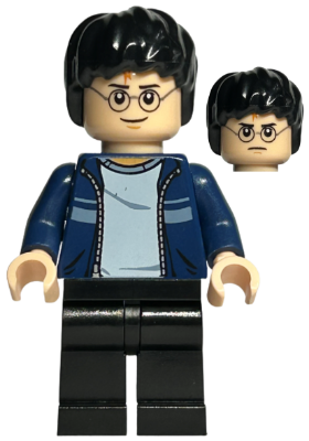 LEGO® Minifigure - Harry Potter - Harry Potter - Dark Blue Open Jacket with Stripe, Black Legs - hp087