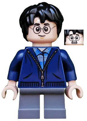 LEGO® Minifigure - Harry Potter - Harry Potter - Dark Blue Zip Up, Dark Bluish Gray Short Legs - hp153