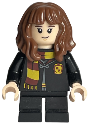 LEGO® Minifigure - Harry Potter - Hermione Granger - Hogwarts Robe Clasped with Gryffindor Shield, Black Short Legs - hp208