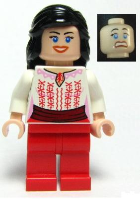 LEGO® Minifigure - Indiana Jones : Raiders of the lost Ark - Marion Ravenwood - White Shirt with Dark Red Sash, Red Legs - iaj036