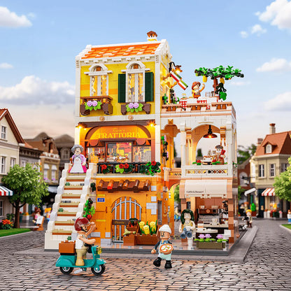 Lumibricks® Italian Homestyle Trattoria & Café Restaurant — Modular City Building with LED Lights — 15010 — 2868 Piece Building Set