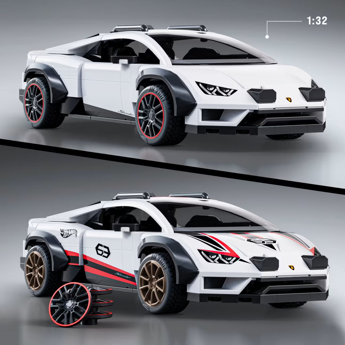 MATTEL BRICK SHOP™ Hot Wheels® Lamborghini Huracán Sterrato - 1:32 Scale - 268 Piece Building Set - JHG75