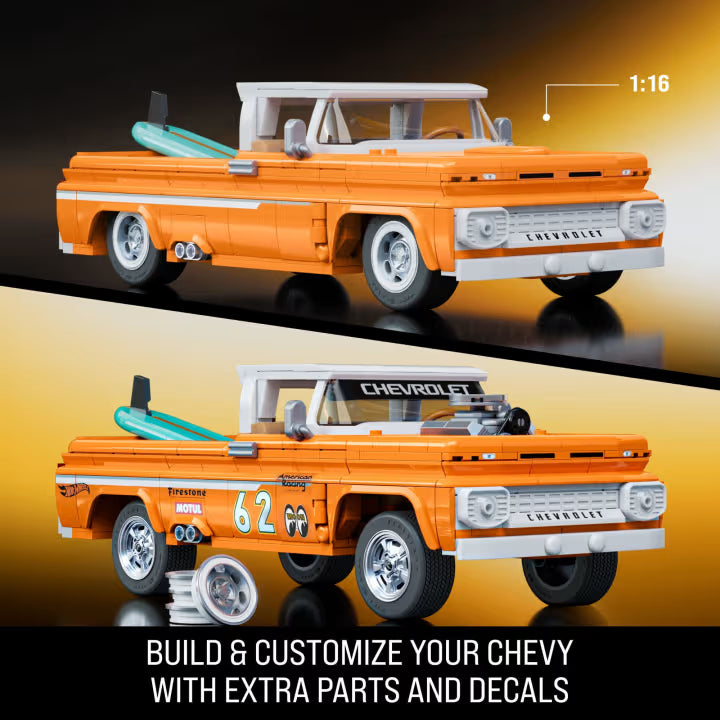 MATTEL BRICK SHOP™ Hot Wheels® Custom '62 Chevy Pickup - 858 Piece Building Set - 1:16 scale