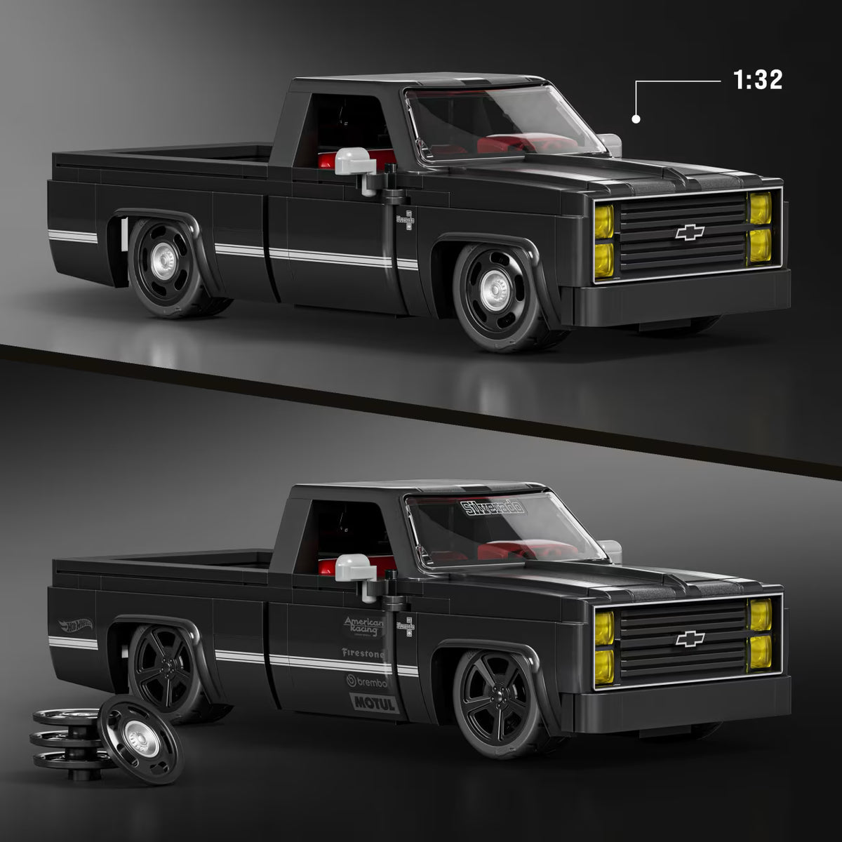 MATTEL BRICK SHOP™ Hot Wheels® ’83 Chevy Silverado - 1:32 Scale - JKG42 - 225 Piece Building Set