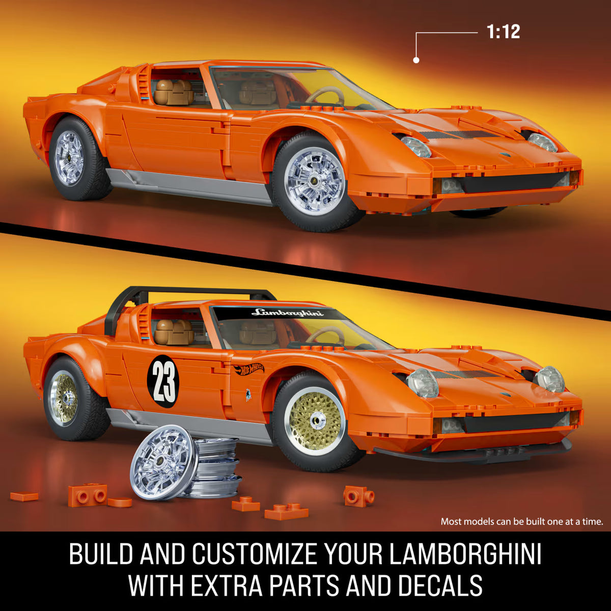 MATTEL BRICK SHOP™ Hot Wheels® ’71 Lamborghini Miura P400 SV - 1:12 scale - 1523 Piece Building Set - JHF61