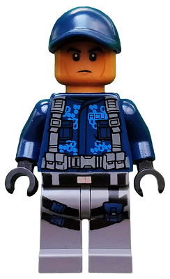LEGO® Minifigure - Jurassic World™ - ACU Trooper - Male, Dark Blue Cap, Medium Nougat Head - jw001