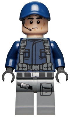 LEGO® Minifigure - Jurassic World™ - ACU Guard / Trooper - Male, Dark Blue Cap, Light Nougat Head, Headset - jw067
