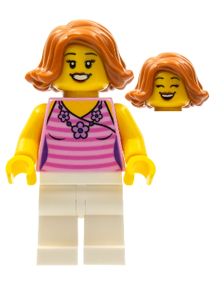 LEGO® Minifigure - LEGOLAND - Park Female with Dark Orange Hair, Bright Pink Striped Shirt, White Legs - llp027