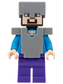 LEGO® Minifigure - Minecraft - Steve (Light Nougat) - Dark Purple Legs, Flat Silver Helmet and Armor - min013