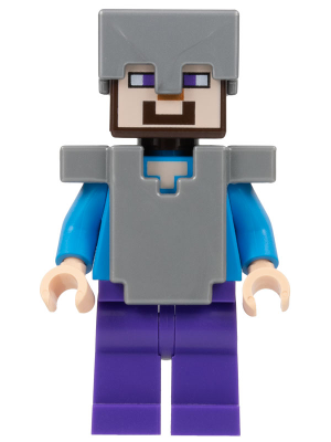 LEGO® Minifigure - Minecraft - Steve (Light Nougat) - Dark Purple Legs, Flat Silver Helmet and Armor - min013
