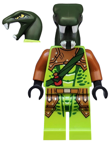 LEGO® Minifigure - Ninjago - Zoltar - Serpentine Snake Warrior, Lime with Scales, Dark Orange Armor Coverings, Dark Green Strap with Red Vial - njo0217