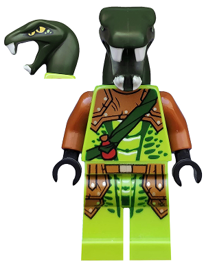 LEGO® Minifigure - Ninjago - Zoltar - Serpentine Snake Warrior, Lime with Scales, Dark Orange Armor Coverings, Dark Green Strap with Red Vial - njo0217