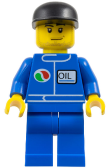 LEGO® Minifigure - Town : City : Gas Station - Octan - Blue Oil, Blue Legs, Black Cap, Smirk and Stubble Beard - oct060