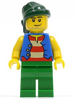 LEGO® Minifigure - Pirates - Pirate Blue Vest, Green Legs, Dark Green Bandana, Smirk and Stubble Beard - pi108