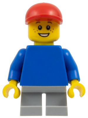 LEGO® Minifigure - Town - Plain Blue Torso with Blue Arms, Short Light Bluish Gray Legs, Red Cap - pln173