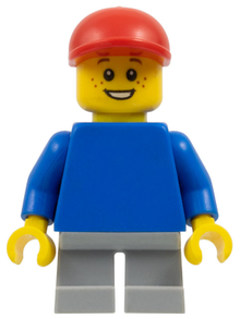 LEGO® Minifigure - Town - Plain Blue Torso with Blue Arms, Short Light Bluish Gray Legs, Red Cap - pln173