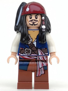 LEGO® Minifigure - Pirates of the Carribeaan - Captain Jack Sparrow - White Shirt, Dark Blue Plain Vest, Bandana - poc001