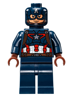 LEGO® Minifigure - Super Heroes - Captain America - Dark Blue Suit with Reddish Brown Belt and Harness, Reddish Brown Hands, Mask - sh0177