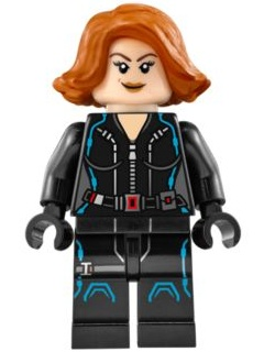 LEGO® Minifigure - Super Heroes: Avengers Age of Ultron - Black Widow - Black Jumpsuit, Dark Orange Short Hair, Printed Legs, Dark Azure Trim - sh0186