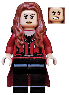 LEGO® Minifigure - Super Heroes: Captain America Civil War - The Scarlet Witch (Wanda Maximoff) - Plain Legs, Reddish Brown Hair, Dark Red Cloth Skirt - sh0256