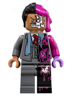 LEGO® Minifigure - THE LEGO® BATMAN MOVIE™ - Two-Face™ - Dark Bluish Gray Suit, Black and Magenta Hair - sh0395