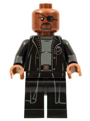 LEGO® Minifigure - Marvel™ Spider-Man™: Far From Home - Nick Fury - Gray Sweater and Black Trench Coat, No Shirt Tail - sh0585b