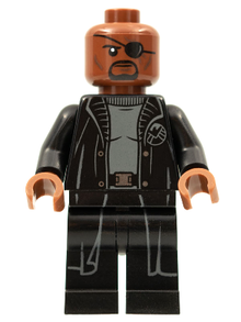 LEGO® Minifigure - Marvel™ Spider-Man™: Far From Home - Nick Fury - Gray Sweater and Black Trench Coat, No Shirt Tail - sh0585b