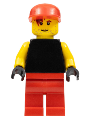LEGO® Minifigure - Soccer - Plain Black Torso with Yellow Arms, Black Hands, Red Legs, Red Cap (Soccer Goalie) - soc130