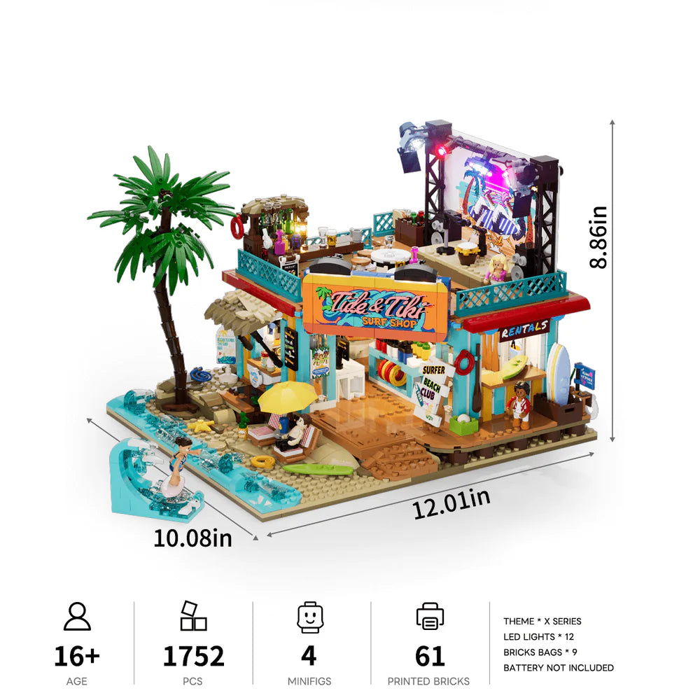 Lumibricks® Surf Shop Coast Club — Modular Building with LED Lights — 20004 — 1752 Piece Building Set