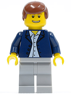 LEGO® Minifigure - Town: City - Airport - Dark Blue Jacket, Light Blue Shirt, Light Bluish Gray Legs, Reddish Brown Male Hair - twn053